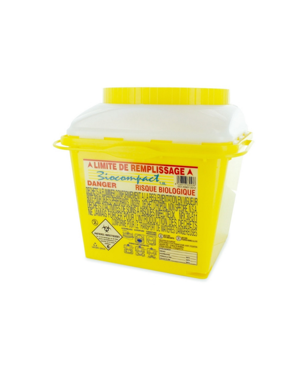 DEWIN Boîte Dechets Dassri - Container Aiguilles Boîte à Déchets De Taille 1L De Déchets D'aiguille De Biohazard De Récipient En Plastique Médical De Tatouage (Jaune